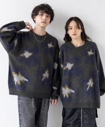 RAGEBLUE | Pattern mohair knit over loose pullover/総柄/モヘヤクルーネックニット(ニット/セーター)