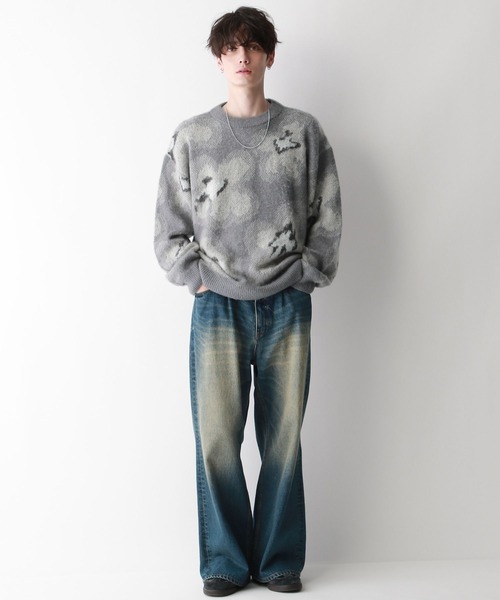 【セール】Pattern mohair knit over loose pullover/総柄/モヘヤクルーネックニット（ニット/セーター）｜RAGEBLUE（レイジブルー）