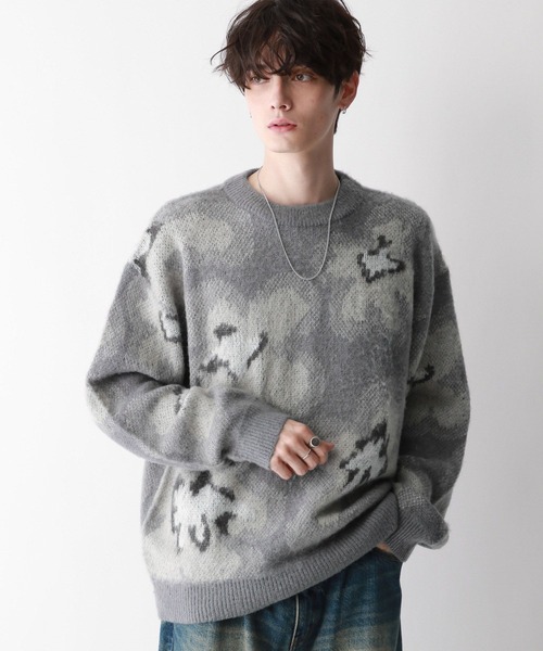 【セール】Pattern mohair knit over loose pullover/総柄/モヘヤクルーネックニット（ニット/セーター）｜RAGEBLUE（レイジブルー）