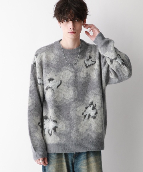【セール】Pattern mohair knit over loose pullover/総柄/モヘヤクルーネックニット（ニット/セーター）｜RAGEBLUE（レイジブルー）