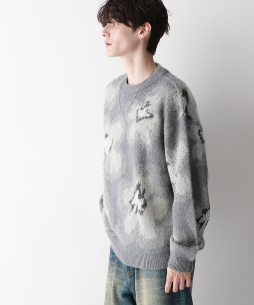 【セール】Pattern mohair knit over loose pullover/総柄/モヘヤクルーネックニット（ニット/セーター）｜RAGEBLUE（レイジブルー）