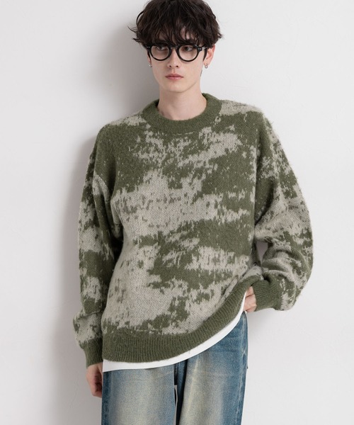 セール】Pattern mohair knit over loose pullover/総柄/モヘヤ