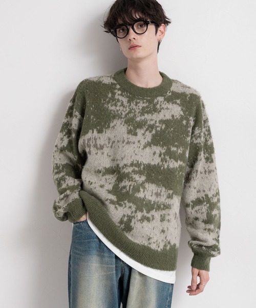 【セール】Pattern mohair knit over loose pullover/総柄/モヘヤクルーネックニット（ニット/セーター）｜RAGEBLUE（レイジブルー）