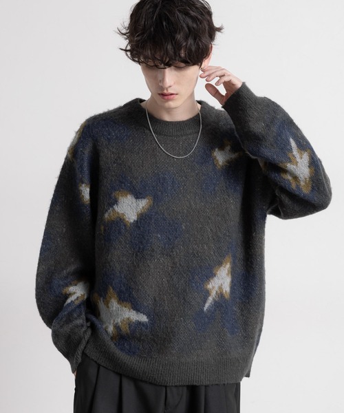 【セール】Pattern mohair knit over loose pullover/総柄/モヘヤクルーネックニット（ニット/セーター）｜RAGEBLUE（レイジブルー）