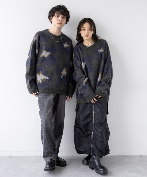 【セール】Pattern mohair knit over loose pullover/総柄/モヘヤクルーネックニット（ニット/セーター）｜RAGEBLUE（レイジブルー）