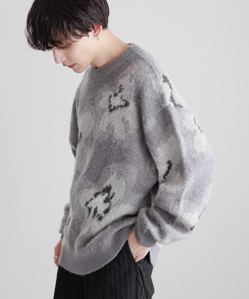 【セール】Pattern mohair knit over loose pullover/総柄/モヘヤクルーネックニット（ニット/セーター）｜RAGEBLUE（レイジブルー）
