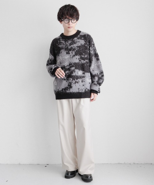 セール】Pattern mohair knit over loose pullover/総柄/モヘヤクルー