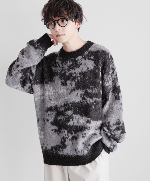 セール】Pattern mohair knit over loose pullover/総柄/モヘヤ