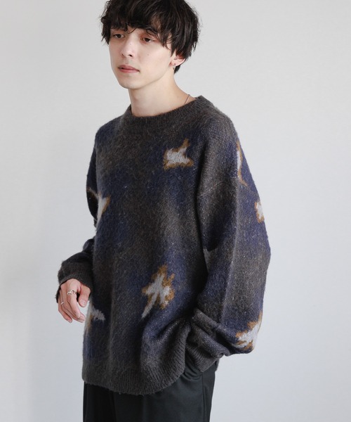 【セール】Pattern mohair knit over loose pullover/総柄/モヘヤクルーネックニット（ニット/セーター）｜RAGEBLUE（レイジブルー）