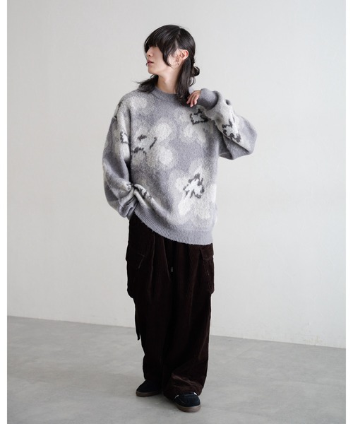 【セール】Pattern mohair knit over loose pullover/総柄/モヘヤクルーネックニット（ニット/セーター）｜RAGEBLUE（レイジブルー）