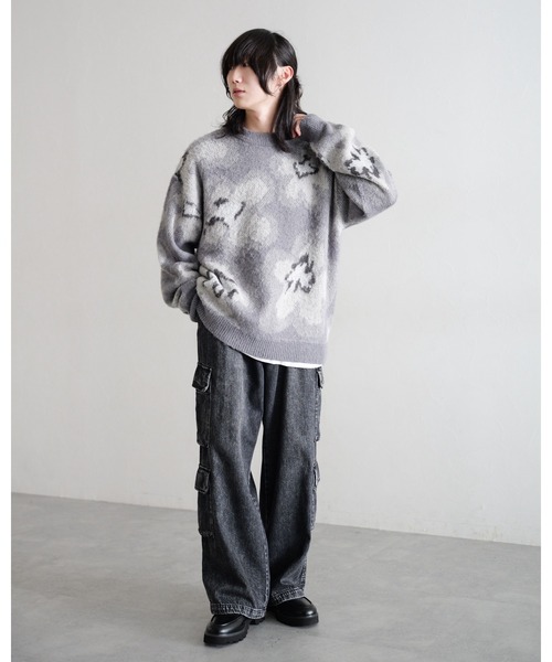 【セール】Pattern mohair knit over loose pullover/総柄/モヘヤクルーネックニット（ニット/セーター）｜RAGEBLUE（レイジブルー）