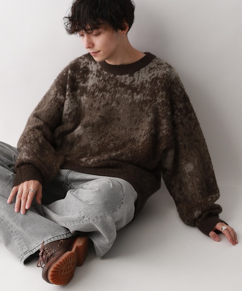 【セール】Pattern mohair knit over loose pullover/総柄/モヘヤクルーネックニット（ニット/セーター）｜RAGEBLUE（レイジブルー）