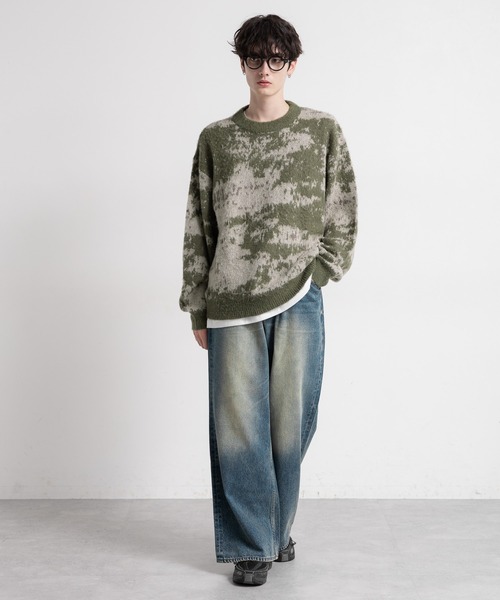 セール】Pattern mohair knit over loose pullover/総柄/モヘヤクルー