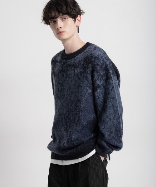 セール】Pattern mohair knit over loose pullover/総柄/モヘヤクルー