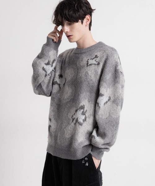 【セール】Pattern mohair knit over loose pullover/総柄/モヘヤクルーネックニット（ニット/セーター）｜RAGEBLUE（レイジブルー）