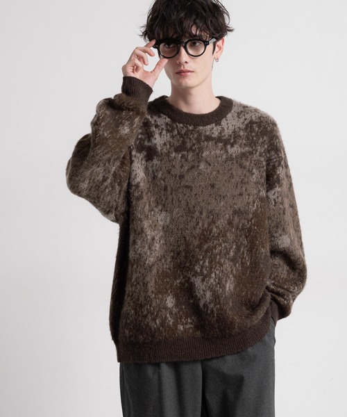 セール】Pattern mohair knit over loose pullover/総柄/モヘヤクルー