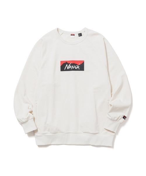 NANGA（ナンガ）の「ECO HYBRID BOX LOGO SWEATSHIRT/エコハイブリッド ボックスロゴ スウェットシャツ（スウェット・メンズ・ブラック/セージグリーン/オートミール/ライトグレー/ホワイト/ブラック系その他/オレンジ・S/M/L/XL）」の2枚目の写真