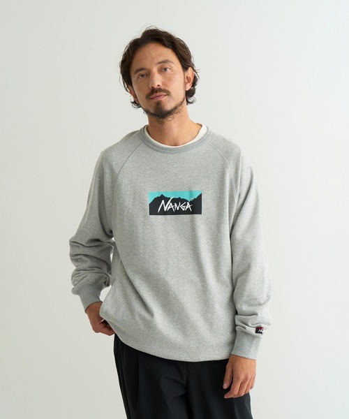 NANGA（ナンガ）の「ECO HYBRID BOX LOGO SWEATSHIRT/エコハイブリッド ボックスロゴ スウェットシャツ（スウェット・メンズ・ブラック/セージグリーン/オートミール/ライトグレー/ホワイト/ブラック系その他/オレンジ・S/M/L/XL）」の8枚目の写真