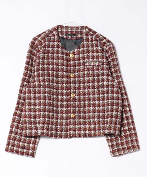 セール】ツイード ゴールドボタン ノーカラー ショート丈