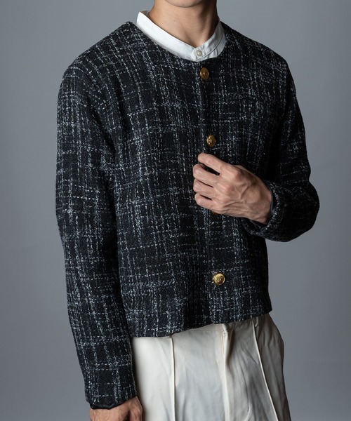 ヴァレンティノ 金ボタン ノーカラージャケット ジャガード総柄 ヴィンテージ ヴァレンティノ 金ボタン ノーカラージャケット ジャガード総柄