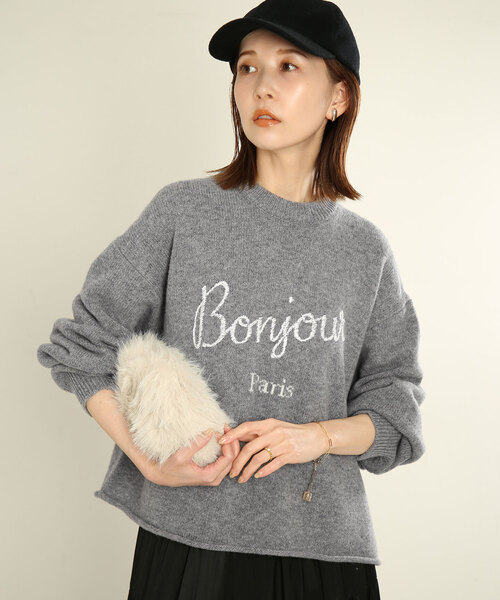 SLOBE IENA（スローブイエナ）の「Bonjour paris ロゴニット（ニット