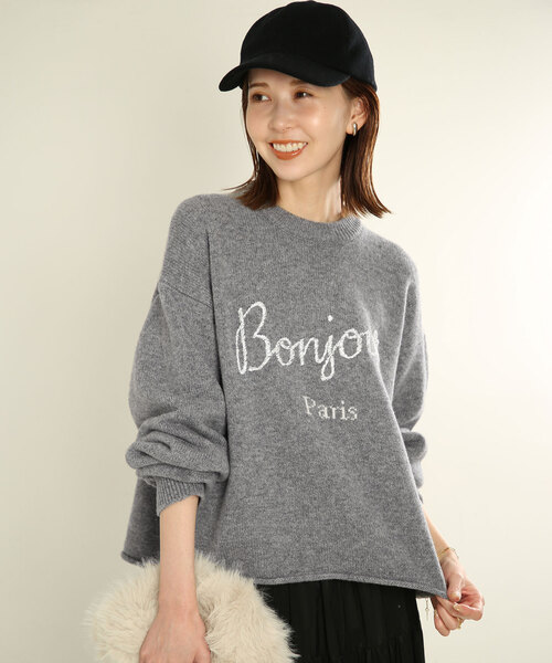 SLOBE IENA（スローブイエナ）の「Bonjour paris ロゴニット（ニット
