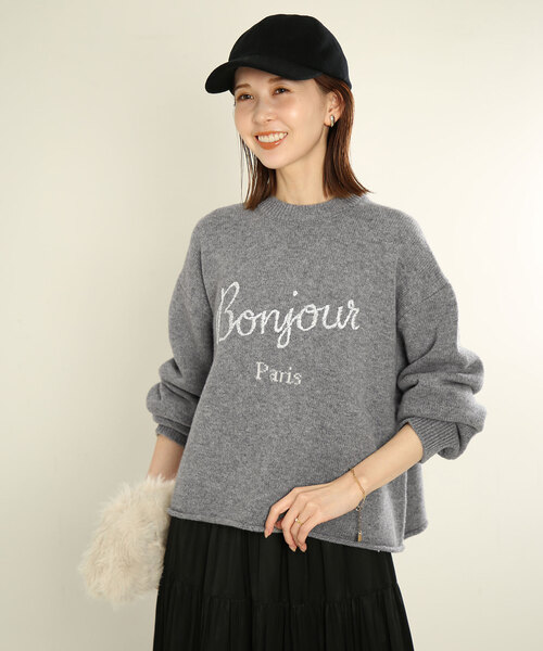 スローブイエナ　Bonjour paris ロゴニット SLOBE IENA（スローブイエナ）の「Bonjour paris ロゴニット（ニット