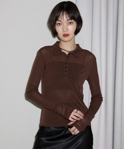 leimn(レイムン)の「【シアーポロシャツ】(ポロシャツ・レディース・サックスブルー/ブラック/ライトブルー/ホワイト/ピンク/チャコールグレー/ブラウン・FREE)」の4枚目の写真
