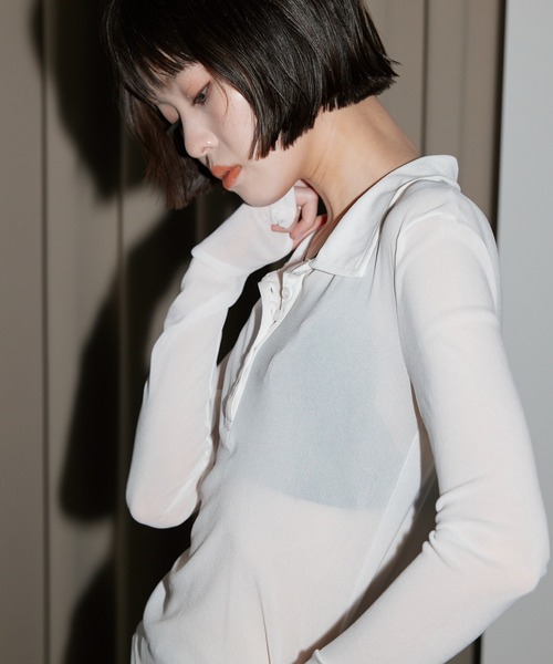 leimn(レイムン)の「【シアーポロシャツ】(ポロシャツ・レディース・サックスブルー/ブラック/ライトブルー/ホワイト/ピンク/チャコールグレー/ブラウン・FREE)」の15枚目の写真