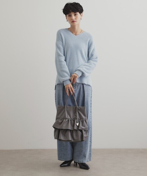 OPAQUE.CLIP(オペークドットクリップ)の「◆【A4サイズ対応】合皮ティアードフリルトートバッグ(トートバッグ・レディース・アイボリー/ブラック/チャコールグレー・00)」の19枚目の写真