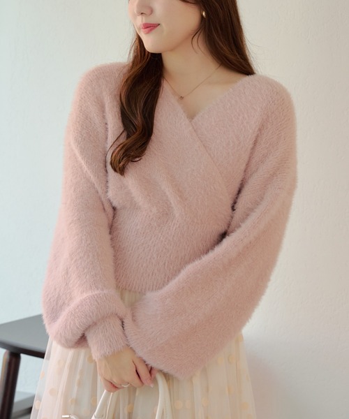 Another Branch olive des olive(アナザーブランチオリーブデオリーブ)の「シャギーカシュクールKT(ニット/セーター・レディース・ピンク/オフホワイト/グレイッシュベージュ/ブラック・FREE)」の1枚目の写真