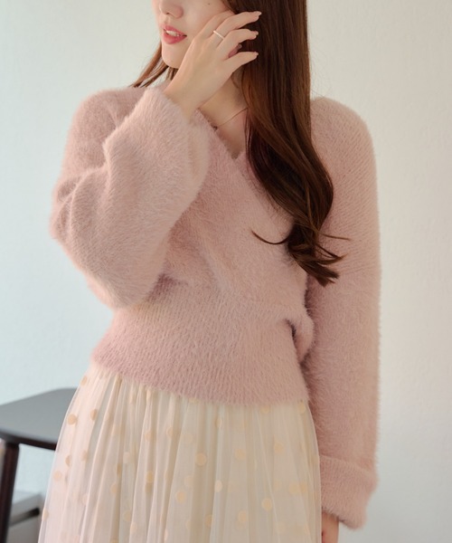 Another Branch olive des olive(アナザーブランチオリーブデオリーブ)の「シャギーカシュクールKT(ニット/セーター・レディース・ピンク/オフホワイト/グレイッシュベージュ/ブラック・FREE)」の6枚目の写真