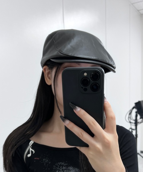 Figments（フィグメンツ）の「合皮ハンチング（ハット・レディース・ブラック・FREE）」の2枚目の写真