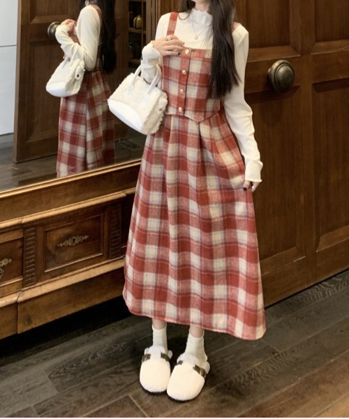 【セール】Y2K チェック柄スイッチングロングキャミワンピース（ワンピース）｜gossip！ロサンゼルス（ゴシップロサンゼルス）