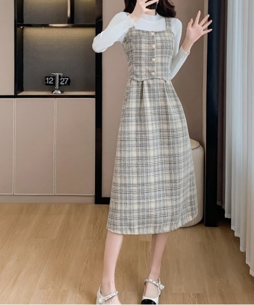 【セール】Y2K チェック柄スイッチングロングキャミワンピース（ワンピース）｜gossip！ロサンゼルス（ゴシップロサンゼルス）