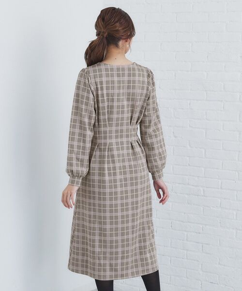 セール】《S-LLsize》ストレッチチェックジャカードワンピース【洗濯機