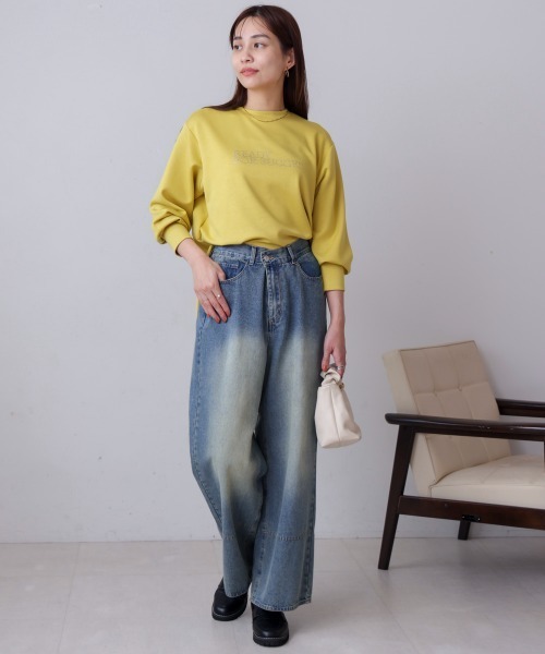 Bou Jeloud(ブージュルード)の「パウンドストレッチビジューロゴプルオーバー(Tシャツ/カットソー・レディース・グレイッシュベージュ/ブラック/ブルーグリーン/イエロー・FREE)」の5枚目の写真