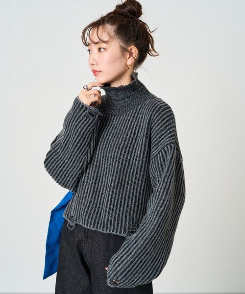 セール】限定展開 プレーティング ダメージ加工 ハイネック