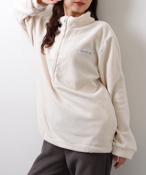 Lace Ladies(レースレディース)の「オーバーサイズ フリース ハーフジップ プルオーバー トップス(スウェット・レディース・ネイビー/アイボリー/ブラック・M/XL)」の2枚目の写真