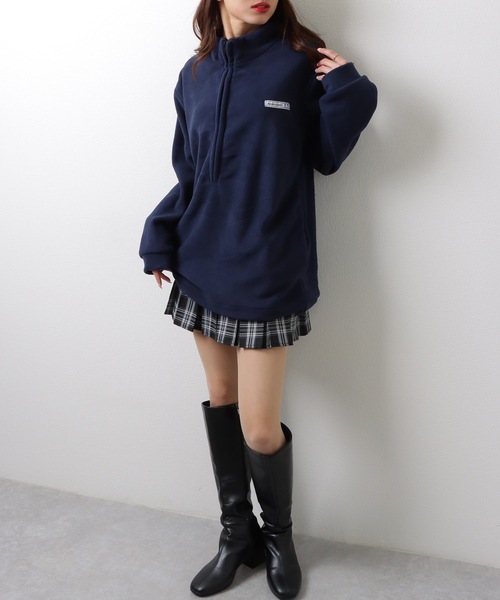 セール】オーバーサイズ フリース ハーフジップ プルオーバー トップス