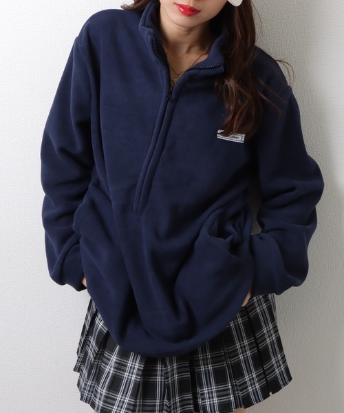 セール】オーバーサイズ フリース ハーフジップ プルオーバー トップス