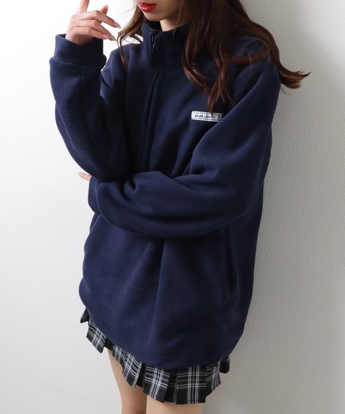 Lace Ladies(レースレディース)の「オーバーサイズ フリース ハーフジップ プルオーバー トップス(スウェット・レディース・ネイビー/アイボリー/ブラック・M/XL)」の6枚目の写真
