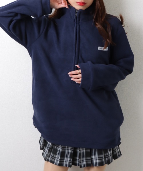 Lace Ladies(レースレディース)の「オーバーサイズ フリース ハーフジップ プルオーバー トップス(スウェット・レディース・ネイビー/アイボリー/ブラック・M/XL)」の7枚目の写真