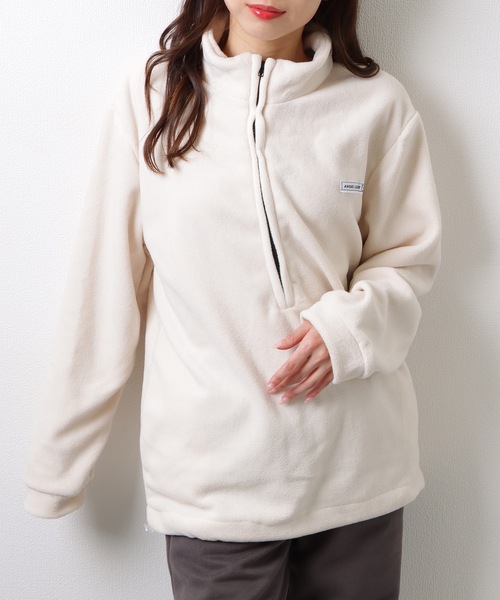 Lace Ladies(レースレディース)の「オーバーサイズ フリース ハーフジップ プルオーバー トップス(スウェット・レディース・ネイビー/アイボリー/ブラック・M/XL)」の9枚目の写真