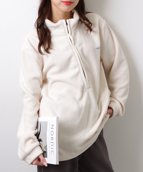 Lace Ladies(レースレディース)の「オーバーサイズ フリース ハーフジップ プルオーバー トップス(スウェット・レディース・ネイビー/アイボリー/ブラック・M/XL)」の11枚目の写真