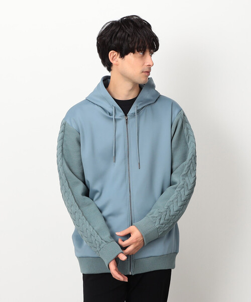 COMME CA ISM（コムサイズム）の「ダンボールニット×ニット コンビジップパーカー（パーカー・メンズ・グレー/ブラック/ホワイト/ブルー・LARGE/MEDIUM）」の4枚目の写真