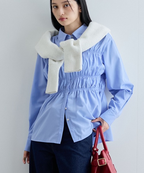 VIS(ビス)の「【新色追加】シャーリングデザインシャツ【洗える】(シャツ/ブラウス・レディース・ホワイト/ブルー/ピンク系その他2/ブルー系その他4・FREE)」の16枚目の写真