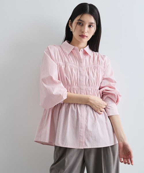 VIS（ビス）の「【新色追加】シャーリングデザインシャツ【洗える