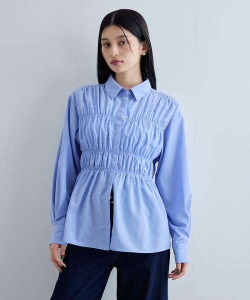VIS(ビス)の「【新色追加】シャーリングデザインシャツ【洗える】(シャツ/ブラウス・レディース・ホワイト/ブルー/ピンク系その他2/ブルー系その他4・FREE)」の15枚目の写真