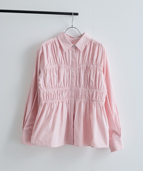 VIS(ビス)の「【新色追加】シャーリングデザインシャツ【洗える】(シャツ/ブラウス・レディース・ホワイト/ブルー/ピンク系その他2/ブルー系その他4・FREE)」の7枚目の写真